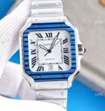 NEW! Cartier Santos De Blue Bezel Steel Watch 39.8mm for Men
